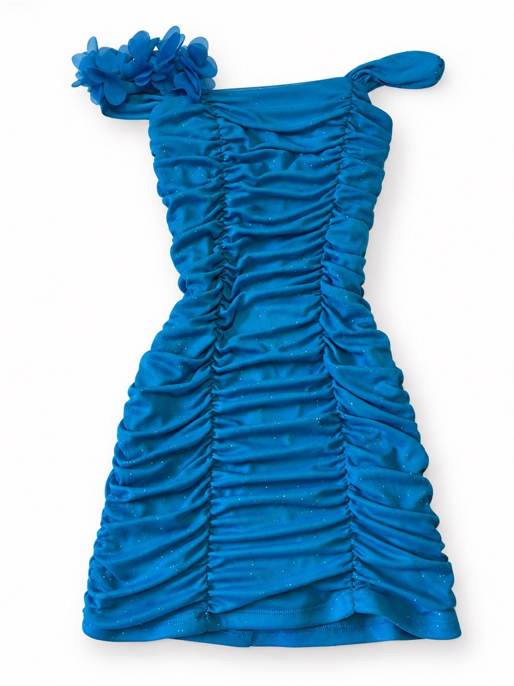 Blue One-Shoulder Ruched Party Dress y2k 2000s